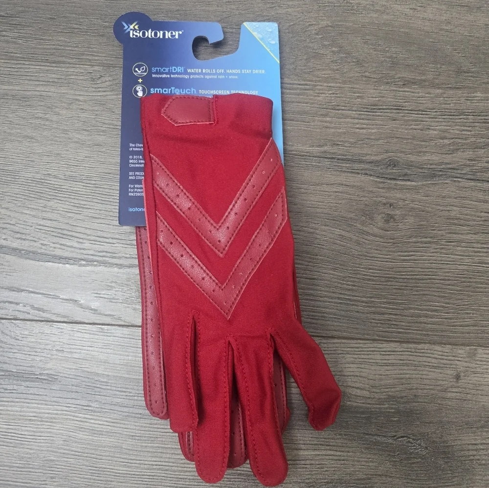 Isotoner Smart Dri Womens Gloves Red Size L/XL Chevron Clsssic Boho